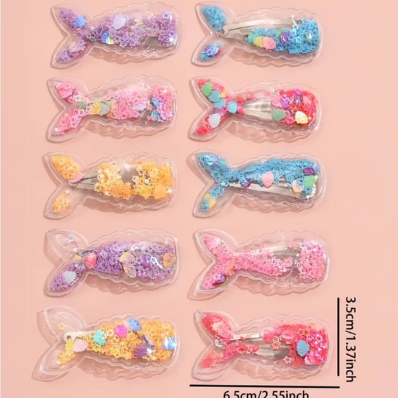 10-Pack Mermaid Tail Glitter Hair Clips Set - Picture 3 of 3